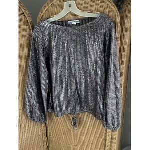 Vintage Blouse Caribou Metallic Black Silver Festival Goth Sz18 Glam